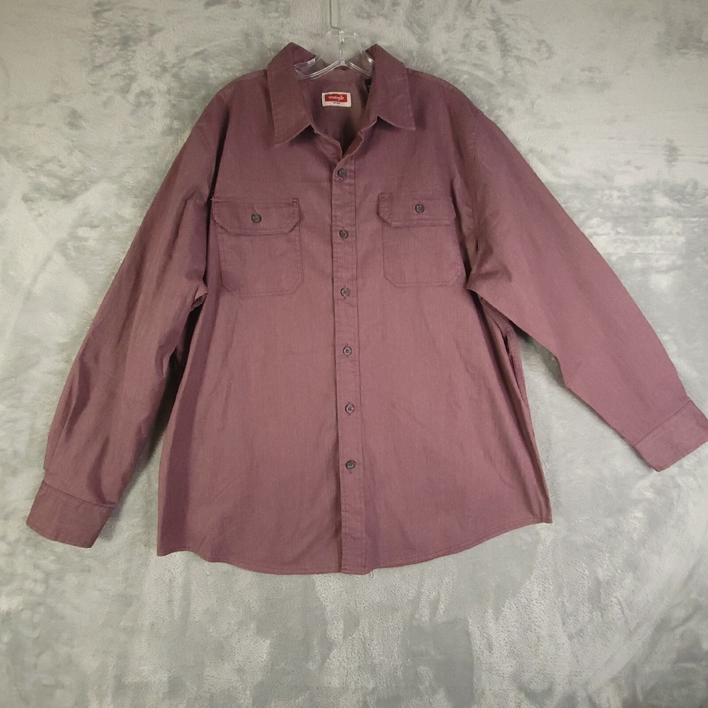Wrangler Shirt Men Button Up Fold Over Pocket Western Collared Purple XL